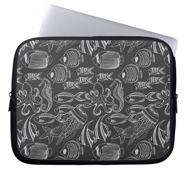 Black Sea Pattern Laptop Sleeve (Front)