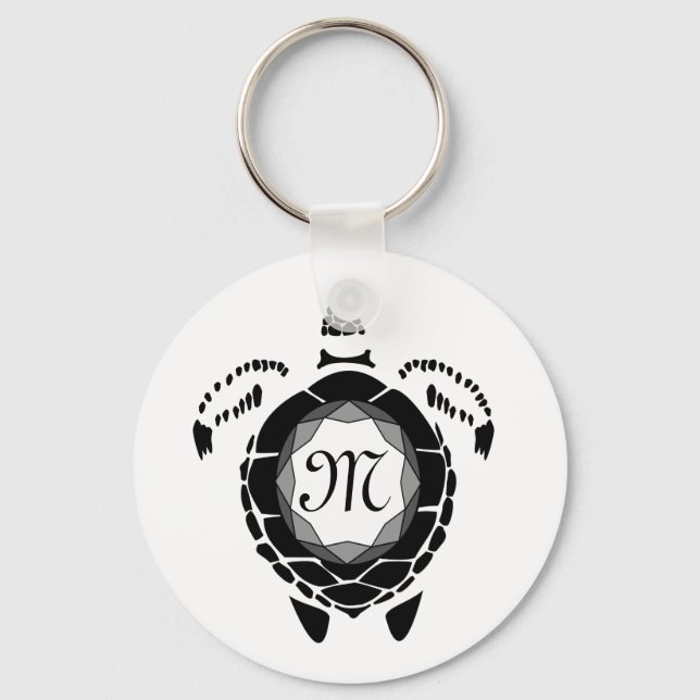 Black Sea Turtle Silhouette Customised Monogram Key Ring (Front)