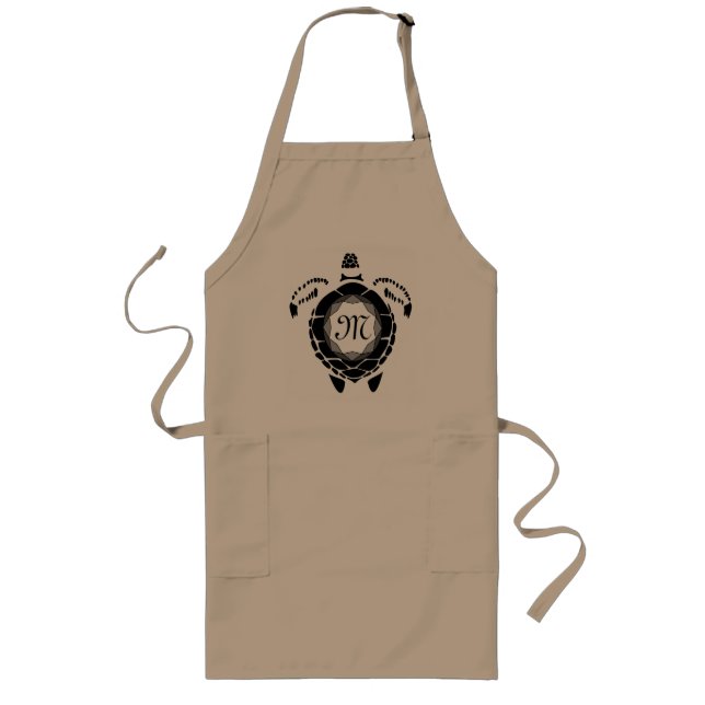 Black Sea Turtle Silhouette Customised Monogram Long Apron (Front)