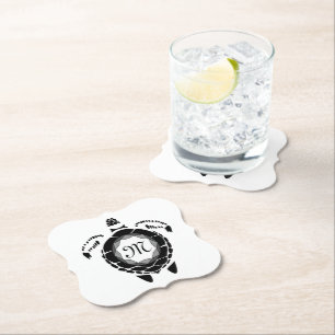 Black Sea Turtle Silhouette Customised Monogram Paper Coaster