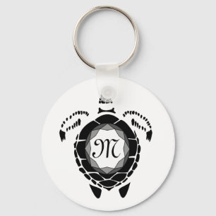 Black Sea Turtle Silhouette Customized Monogram Key Ring