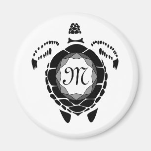 Black Sea Turtle Silhouette Customized Monogram Magnet