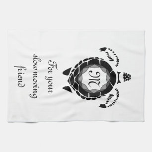 Black Sea Turtle Silhouette Customized Monogram Tea Towel