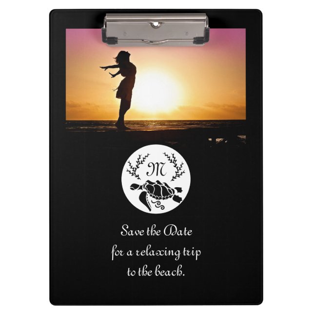 Black Sea Turtle Silhouette Monogram Photo Clipboard (Front)