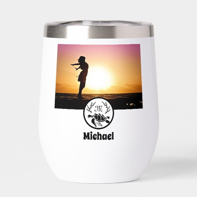 Black Sea Turtle Silhouette Photo Monogram (Back)