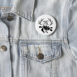 Black Sea Turtle Silhouette Side View 6 Cm Round Badge