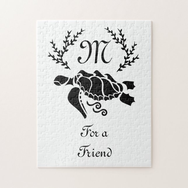 Black Sea Turtle Silhouette Side View Jigsaw Puzzle (Vertical)