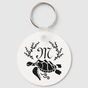 Black Sea Turtle Silhouette Side View Key Ring