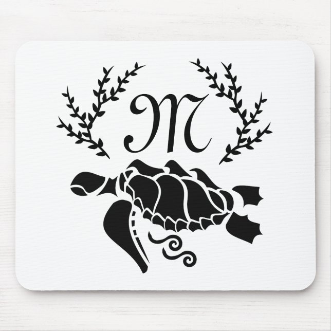 Black Sea Turtle Silhouette Side View Mouse Mat (Front)