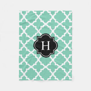 Black & Seafoam Monogram   Fleece Blanket