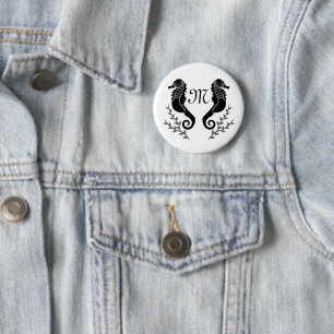 Black Seahorse Silhouette Monogram 6 Cm Round Badge