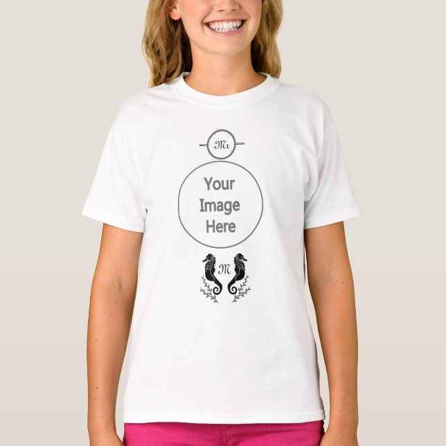 Black Seahorse Silhouette Monogram T-Shirt (Front)