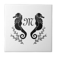 Black Seahorse Silhouette Monogram