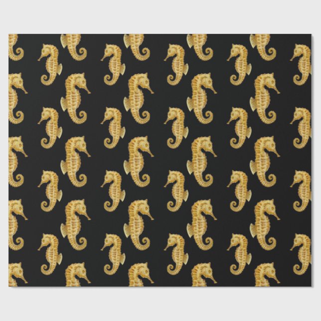 Black Seahorse Wrapping Paper (Flat)