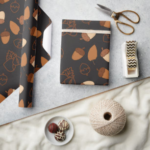 Black Seamless Wrapping Paper: Hazelnut and Leaves Paper