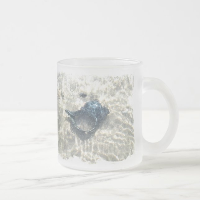 Black Seashell Frosted Glass Coffee Mug (Right)