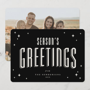 Black Season's Greetings Retro Stars Flat Photo Holiday Card