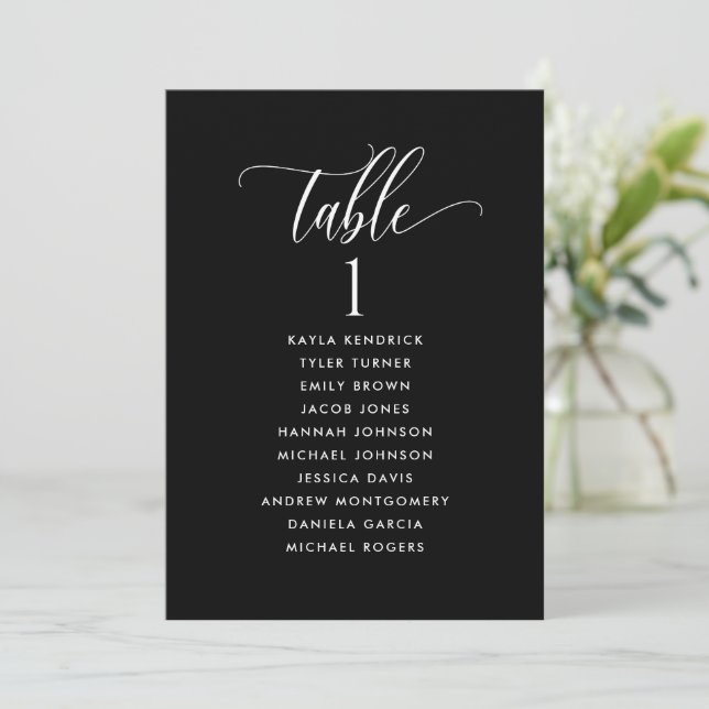 Black, Seating Plan Cards with Guest Names (Standing Front)