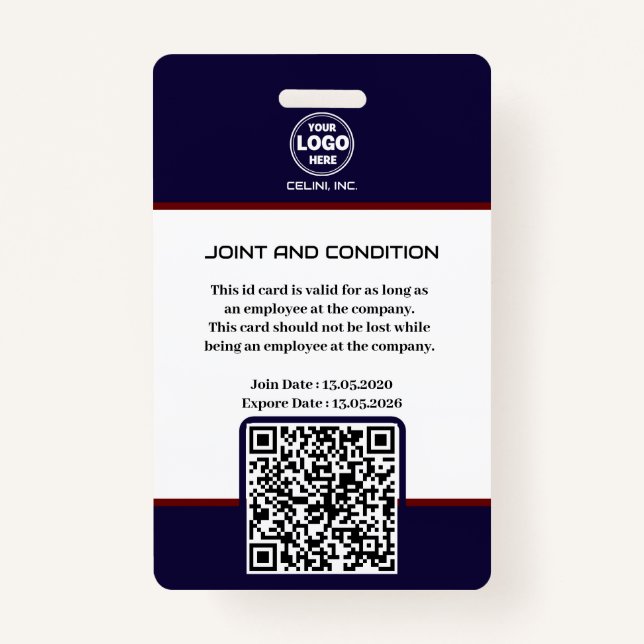 Black Security ID Badge with Photo & QR Code  (Back)