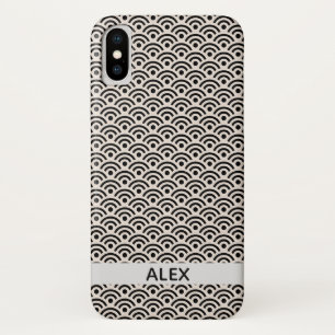 Black Seigaiha Japanese Pattern Personalised Name iPhone X Case