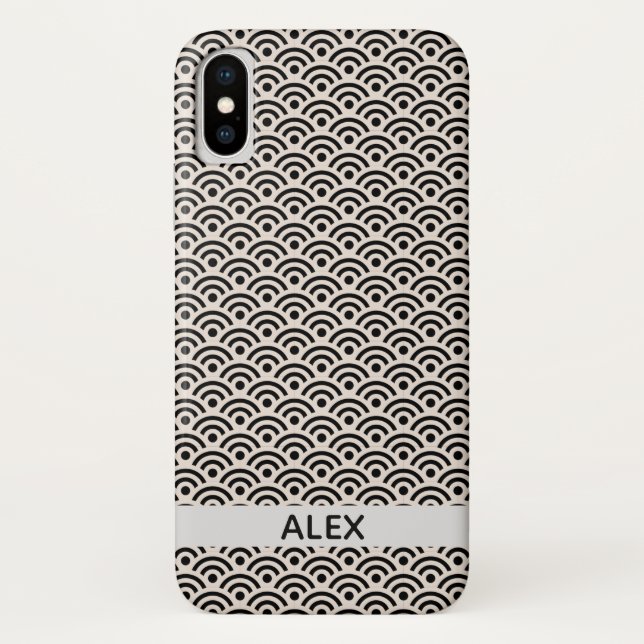 Black Seigaiha Japanese Pattern Personalised Name Case-Mate iPhone Case (Back)