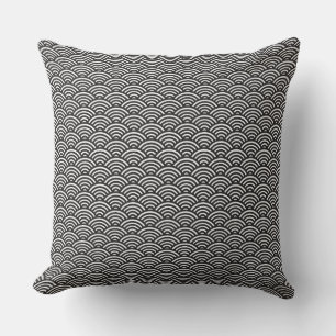 Black Seigaiha Japanese Wave Pattern Cushion