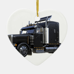 Black Semi Tractor Trailer Truck Ceramic Tree Decoration