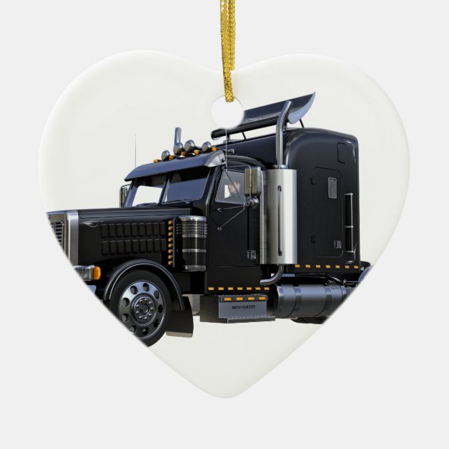 Black Semi Tractor Trailer Truck Ceramic Tree Decoration (Front)