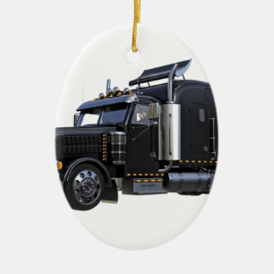Black Semi Tractor Trailer Truck Ceramic Tree Decoration