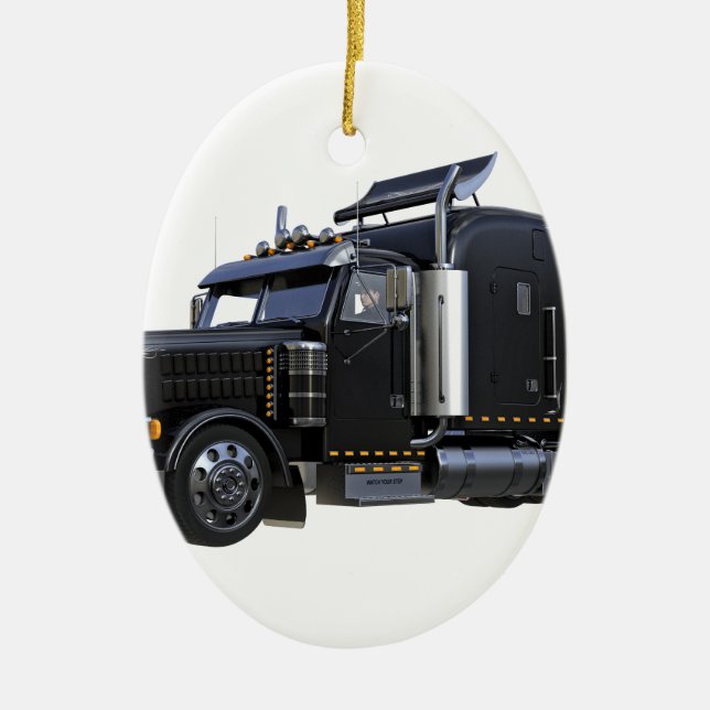 Black Semi Tractor Trailer Truck Ceramic Tree Decoration (Front)