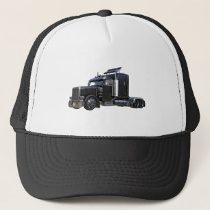 Black Semi Tractor Trailer Truck Trucker Hat