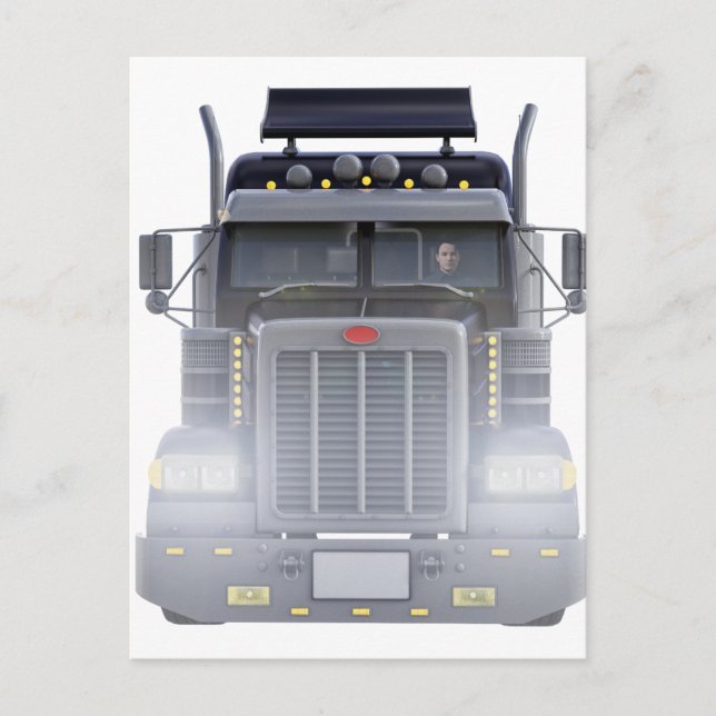 Black Semi Tractor Trailer Truck With Headlights Postcard (Front)