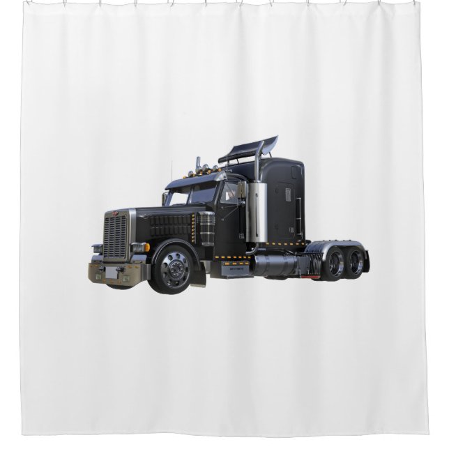 Black Semi Truck Trailer Shower Curtain (Front)