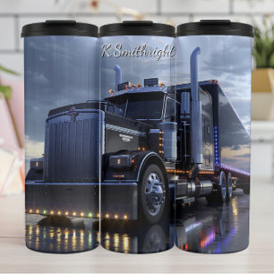 Black Semi Truck Wet Night Thermal Tumbler