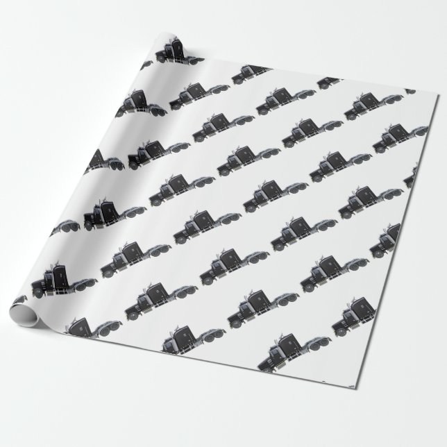 Black Semi Truck with Full Lights In Side View Wrapping Paper (Unrolled)