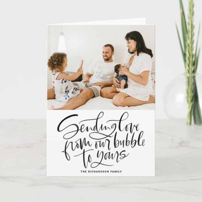 Black Sending Love from Our Bubble to Yours Photo Holiday Card (Front)