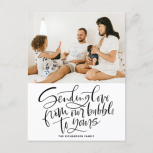 Black Sending Love from Our Bubble to Yours Photo Holiday Postcard