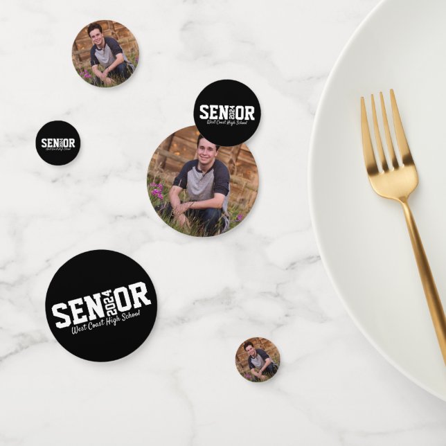 Black Senior Graduation Block Letter Photo Confetti (Group)