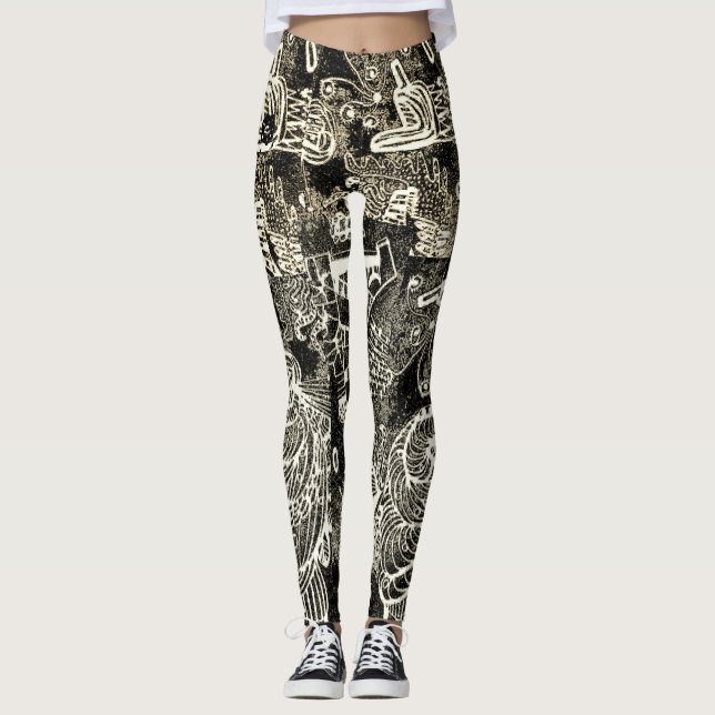 Black Sepia Abstract Leggings (Front)