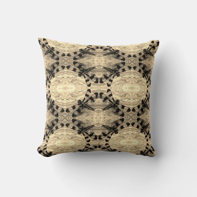 Black, sepia , brown  dragonfly pattern solid back cushion (Front)