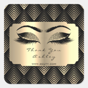 Black Sepia Glitter Gold Lash Eyes Thank You Square Sticker