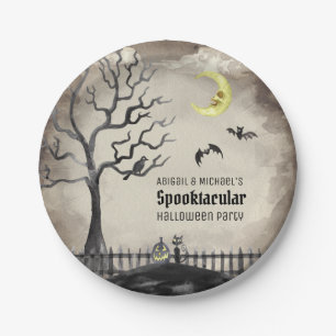Black & Sepia Spooky Scene Halloween Party Paper Plate