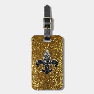 Black Sequined Fleur De Lis (graphic) Design Luggage Tag