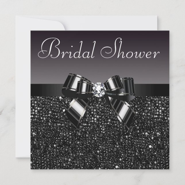 Black Sequins, Bow & Diamond Bridal Shower Invitation (Front)