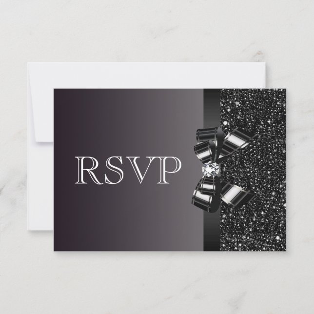 Black Sequins, Bow & Diamond RSVP Wedding (Front)