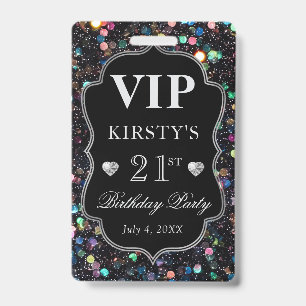 Black Sequins Glitter Vintage Frame Birthday VIP ID Badge