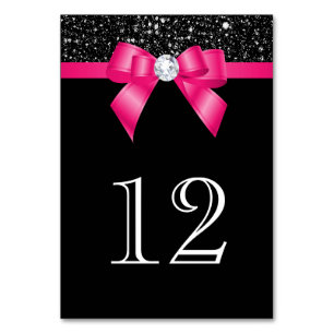 Black Sequins Hot Pink Bow Table Number