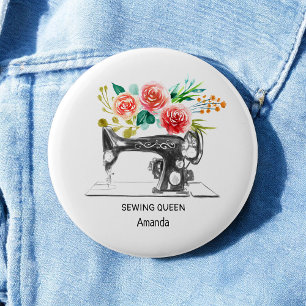 Black Sewing Machine White Seamstress 6 Cm Round Badge