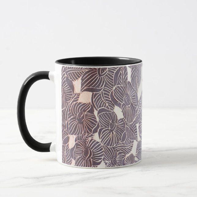 Black sgraffito floral mug (Left)