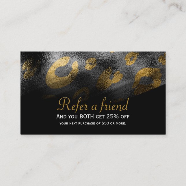Black Shadows & Leopard Print Client Referral Card (Front)